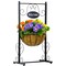 Sorbus Welcome Planter Basket Stand with Coco Liner, Stylish Flower, Plant, and Outdoor decor for Home, Garden, Patio, Deck, Black Metal